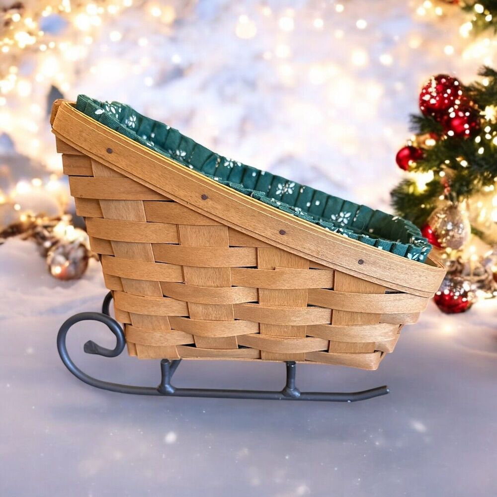 Vintage 2002 Longaberger Sleigh Basket Christmas Collection Cottagecore
